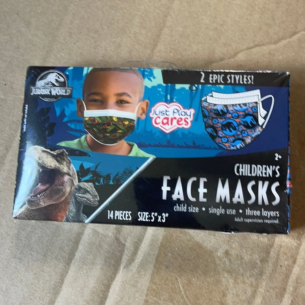 💜Just Play kids Disposable Face Mask, Jurassic World, 14 Count, Small, Ages 2+
